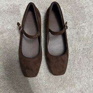Brown Suede Mary Jane Flats
